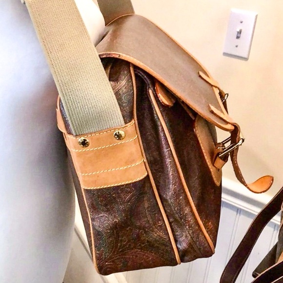 M ETRO Milano Paisley Coated Canvas Leather Crossbody Messenger Laptop Bag - Picture 9 of 17